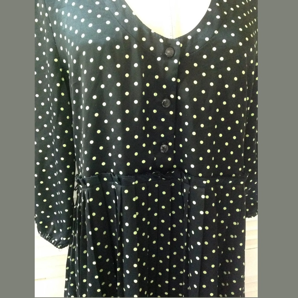 Princess Vera Wang Womens Dress size 9 Black Green Polka Dot Sheer Back Casual - Picture 4 of 8